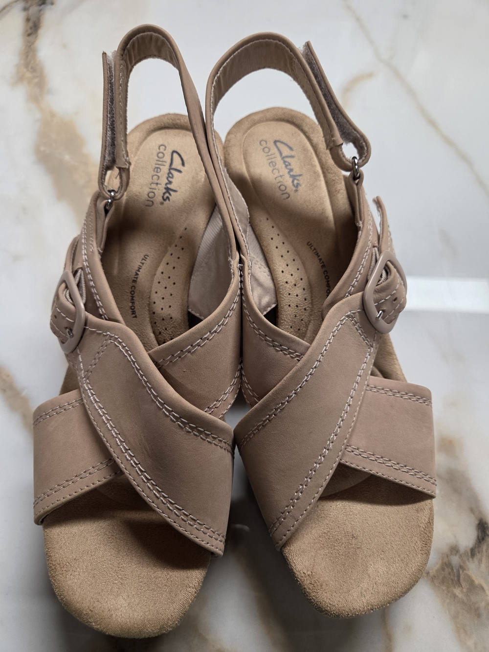 Clarks Collection Ultimate Comfort Nude/Taupe Cross-Strap Slingback Sandals